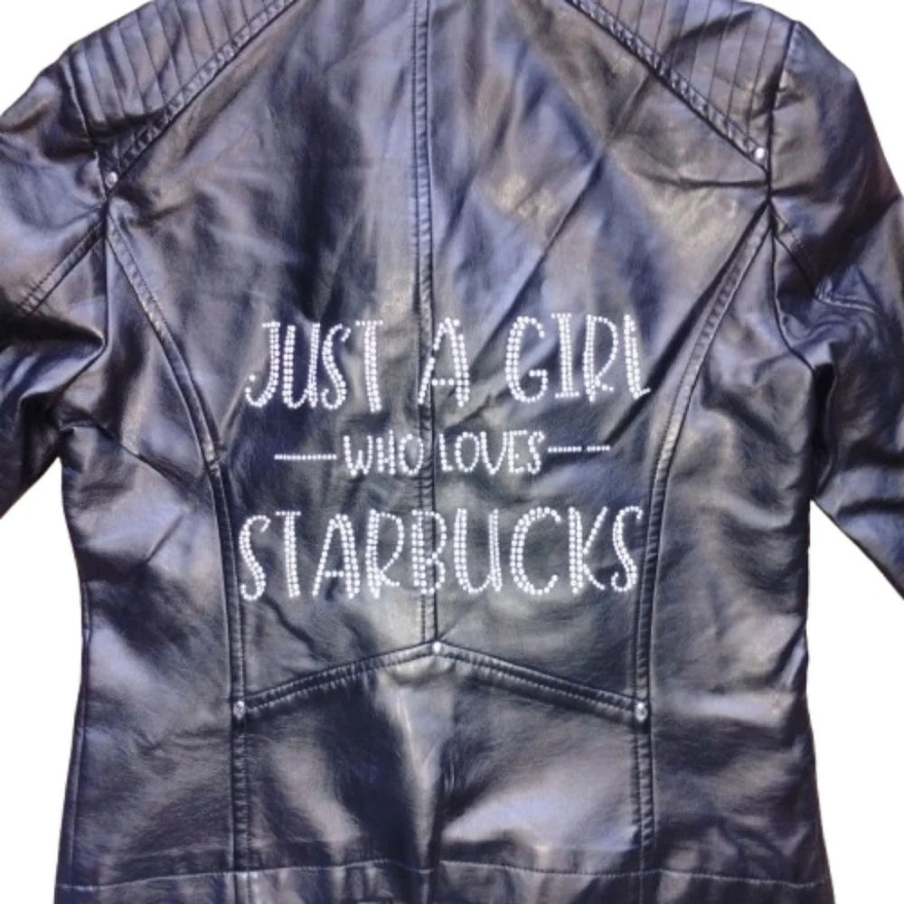 Custom Starbucks lover faux leather jacket size small black